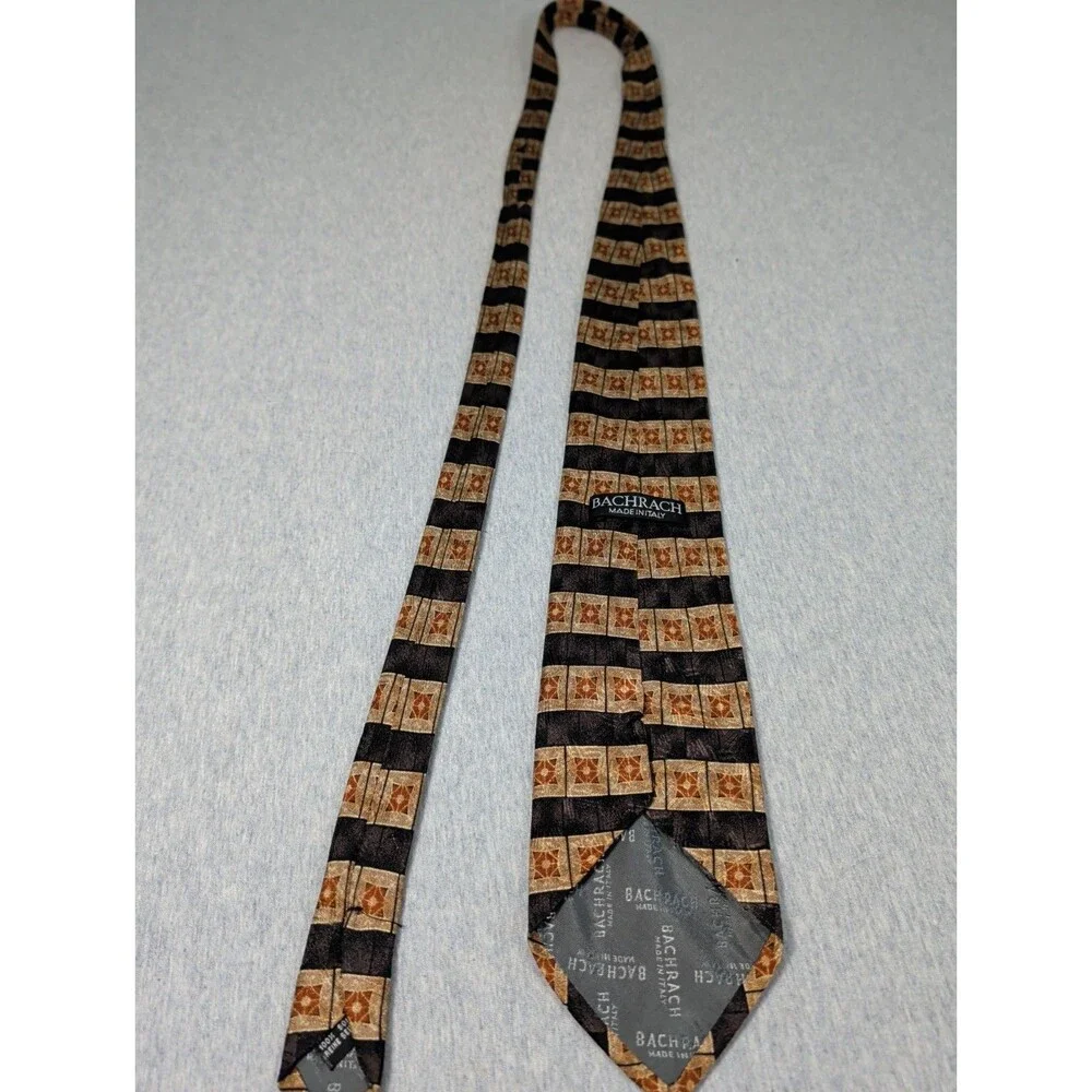 Bach Rach Tie Geometric 100% Silk Italy Brown Tones Good Condition